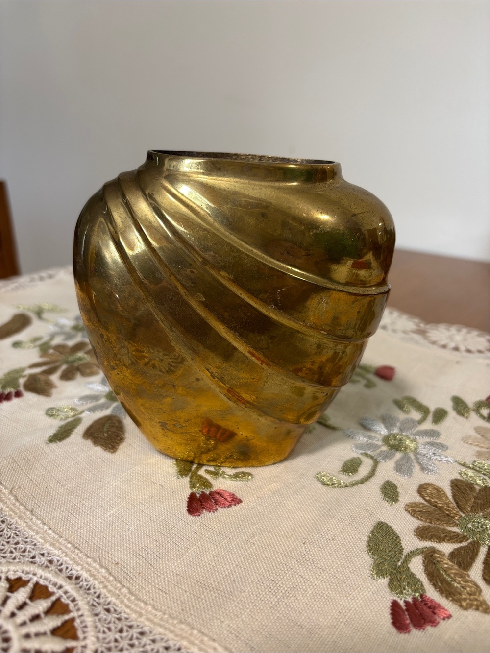 Vintage Solid Brass Vase Made in India – Swirl Design – 5” MCM Boho Decor